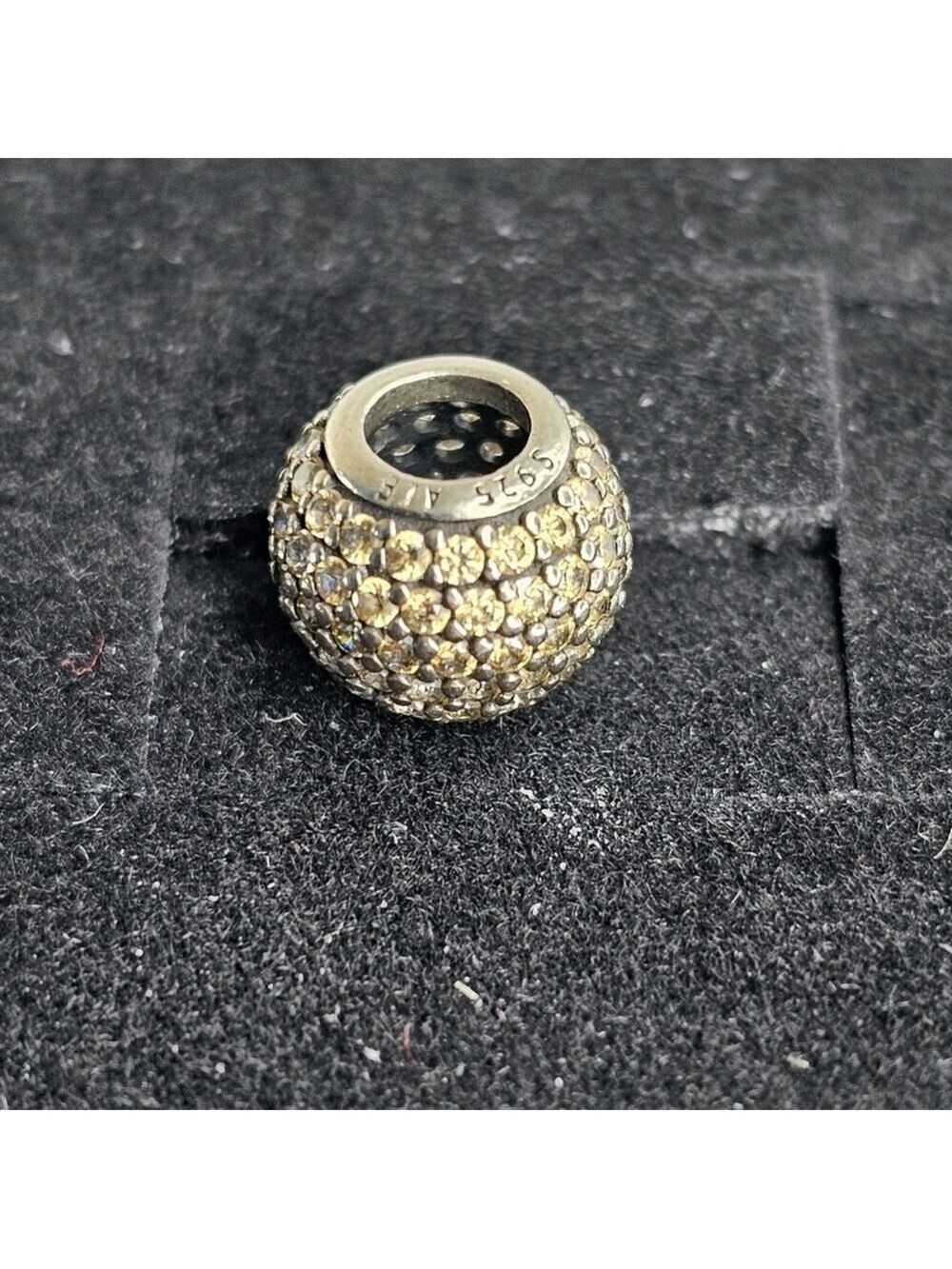 Pandora 925 Sterling Silver Champagne Honey CZ Pave Lights Ball Bead Charm
